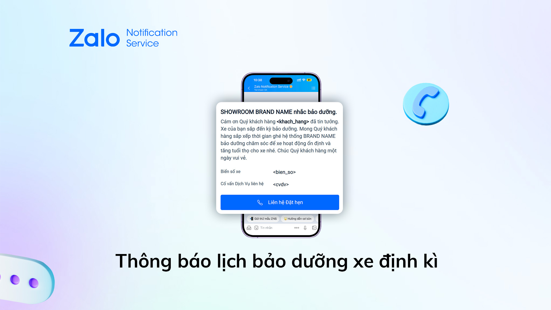 Thông báo lịch hẹn và lịch bảo dưỡng xe