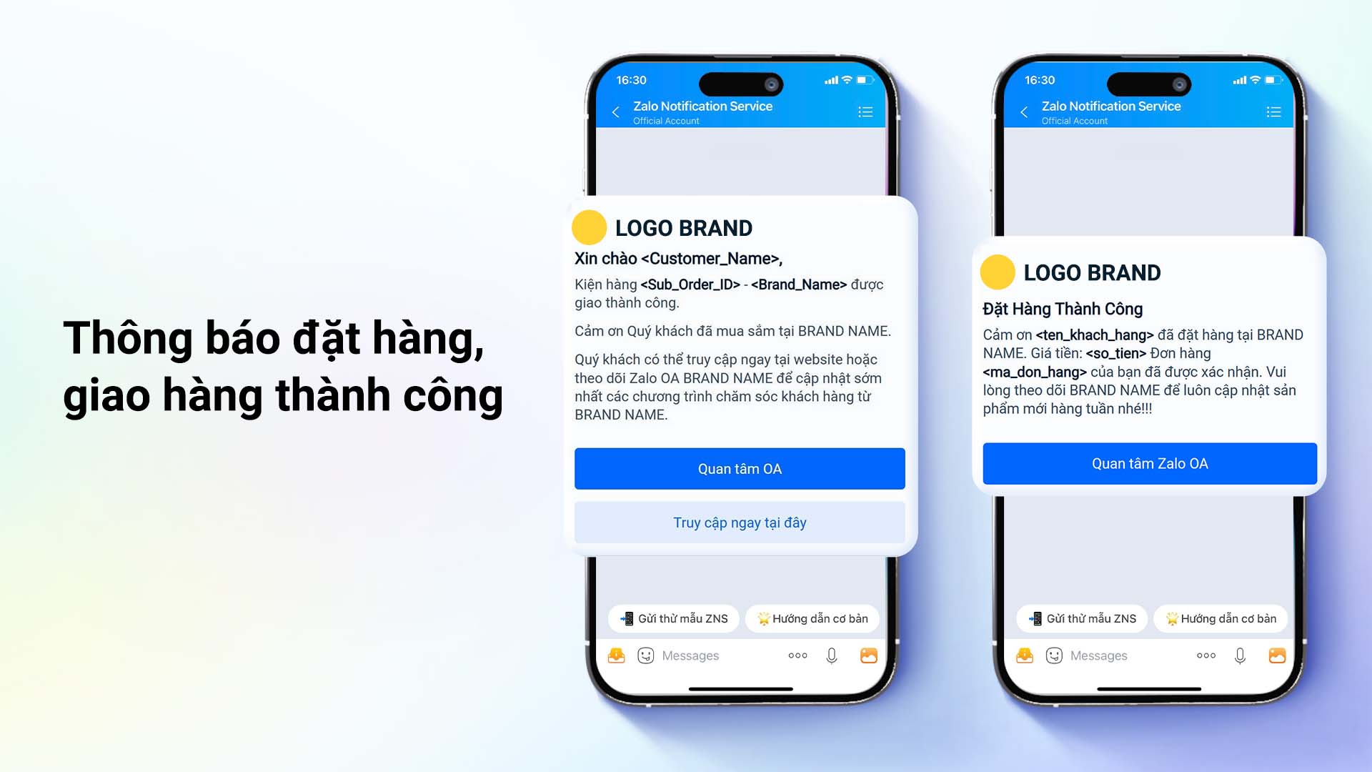 Thông báo đặt hàng và giao hàng thành công