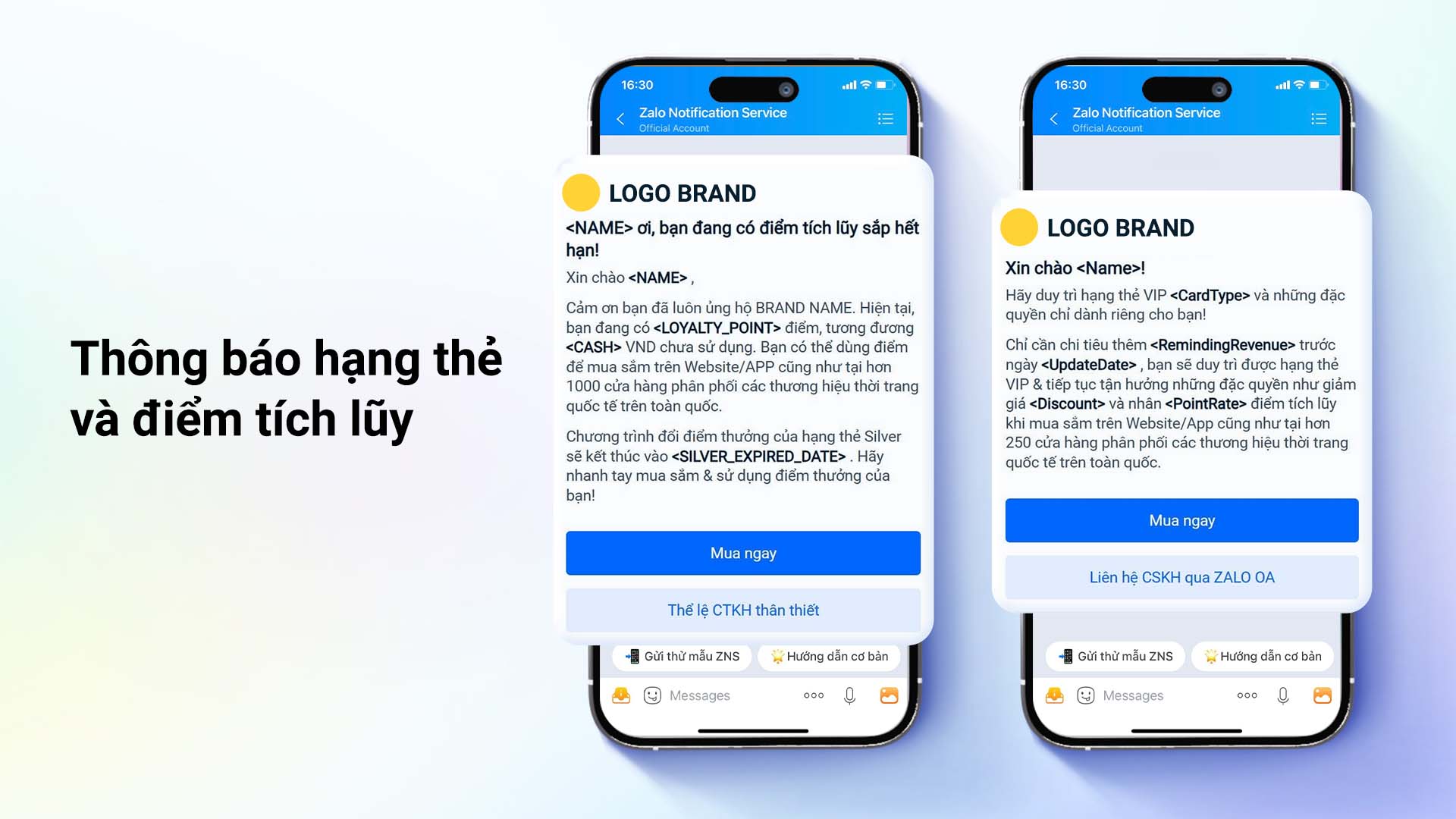 Thông báo hạng thẻ và điểm tích lũy